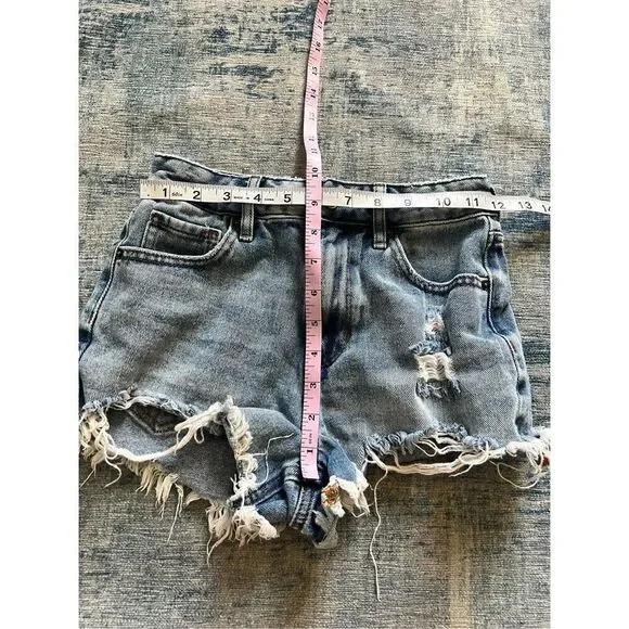 PacSun Light Blue Distressed High Rise Festival Denim Shorts 23" - Picture 6 of 7